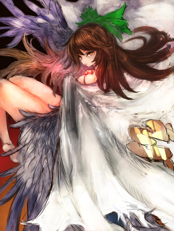 1girl, bow, breasts, brown_hair, cape, female_focus, gobou, gobou_(gbu)