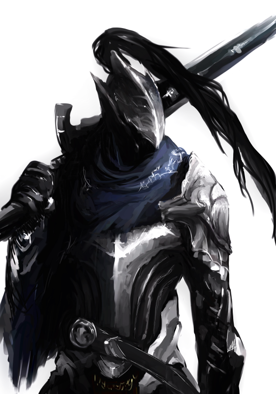 1boy, armor, artorias_the_abysswalker, dark_souls_(series), dark_souls_i, fromsoftware, full_armor, gauntlets, helmet, knight, konishi_(koconatu), male_focus, simple_background, solo, sword, weapon, white_background