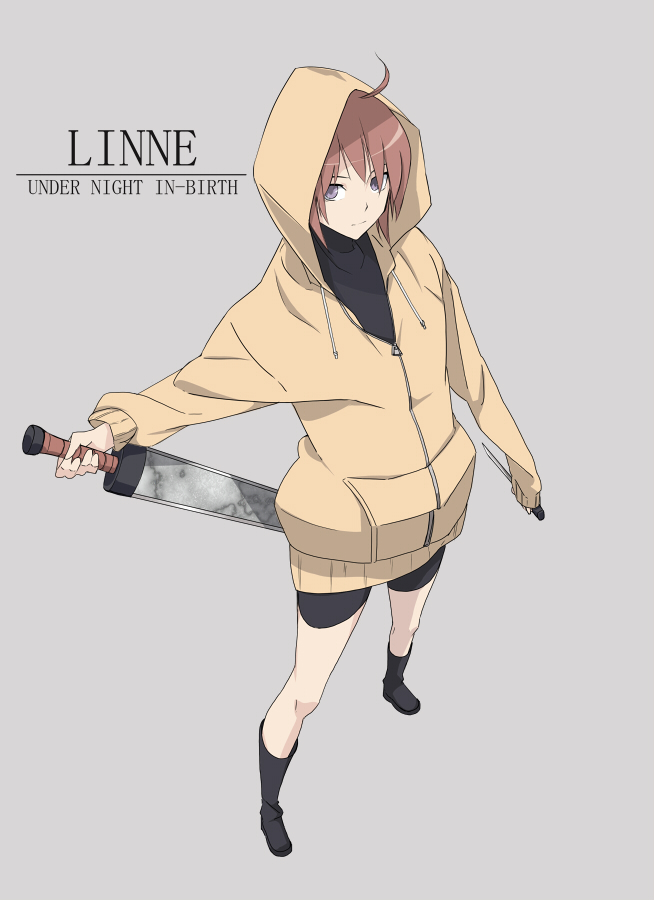 1girl, ahoge, asymmetrical_dual_wielding, bike_shorts, brown_eyes, brown_hair, character_name, copyright_name
