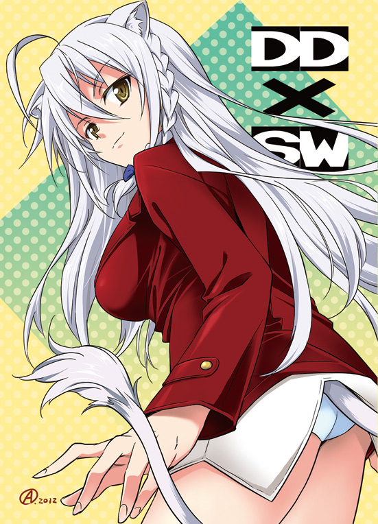 1girl, agahari, ahoge, animal_ears, braid, breasts, cat_ears, cat_tail