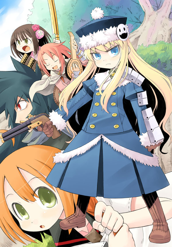 1boy, 4girls, :o, alchemist_(sekaiju), alchemist_1_(sekaiju), angry, annotated, armor