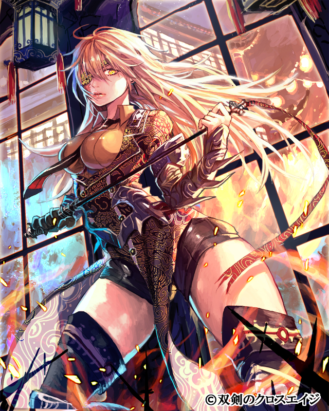 1girl, blonde_hair, breasts, eyepatch, female_focus, jewelry, long_hair, necktie