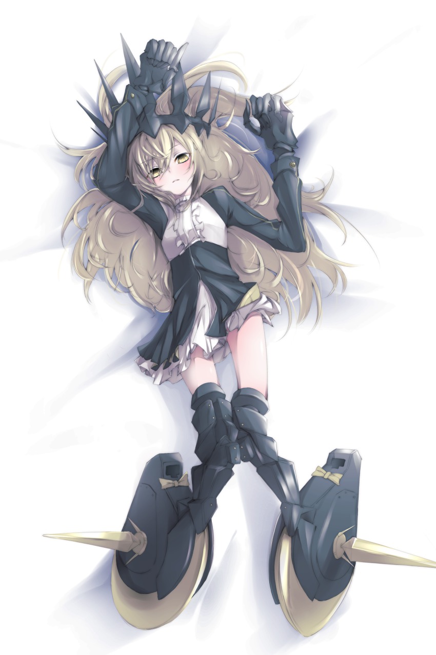 10s, 1girl, absurdres, armor, arms_up, black_legwear, black_rock_shooter, blonde_hair