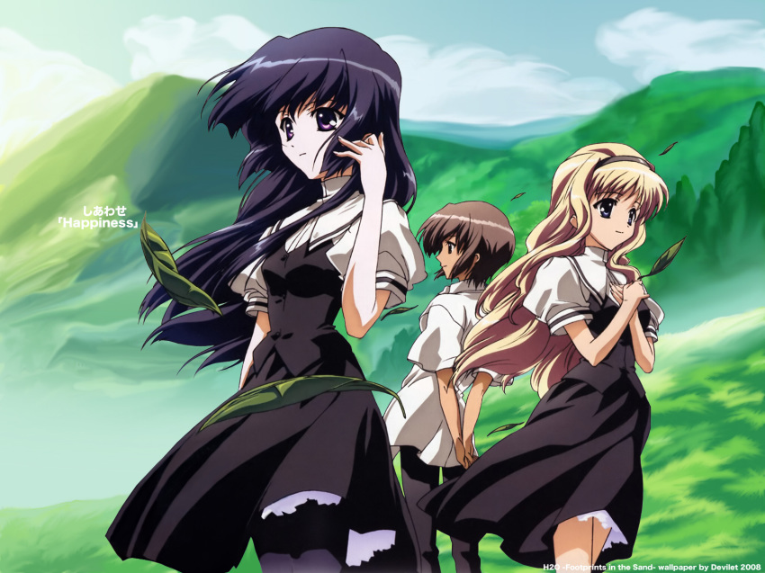 00s, 3girls, h2o_footprints_in_the_sand, highres, hirose_takuma, kagura_hinata, kohinata_hayami, landscape