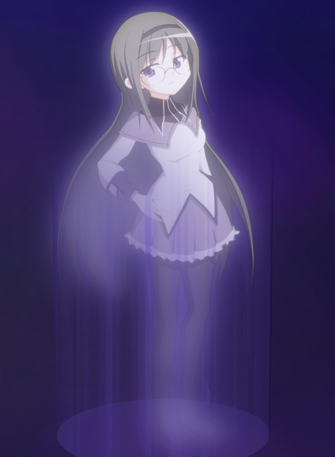 10s, 1girl, akemi_homura, akemi_homura_(magical_girl), black_hair, crossover, female_focus, glasses