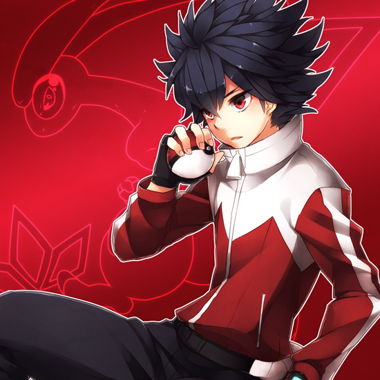 10s, 1boy, black_hair, flygon, gen_3_pokemon, hugh_(pokemon), jacket, male_focus, nintendo, poke_ball, pokemon, pokemon_(creature), pokemon_black_2_and_white_2, red_eyes, sayuma, solo