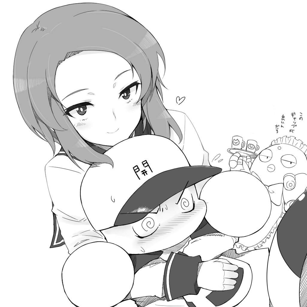 1boy, 1girl, greyscale, heart, jikkyou_powerful_pro_yakyuu, jinaida, kimura_saeka, mechazinaida