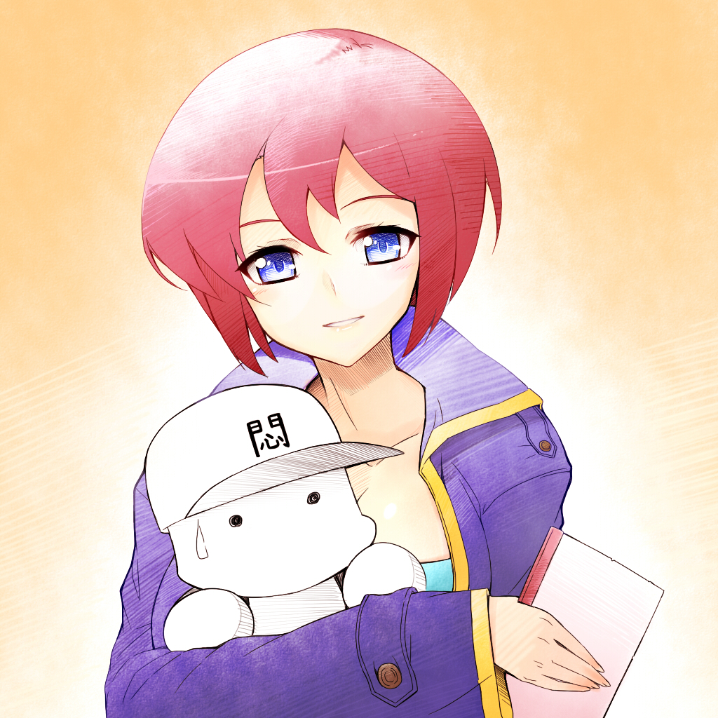 1girl, blue_eyes, blush, breasts, female_focus, gradient_background, jikkyou_powerful_pro_yakyuu, looking_at_viewer