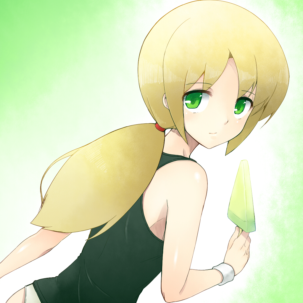 1girl, female_focus, food, green_eyes, jikkyou_powerful_pro_yakyuu, kawata_yurari, long_hair, mechazinaida