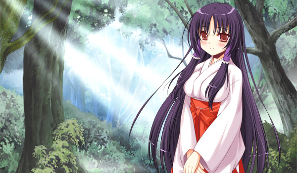 1girl, brown_eyes, female_focus, forest, hair_tubes, inugahora_an, japanese_clothes, long_hair
