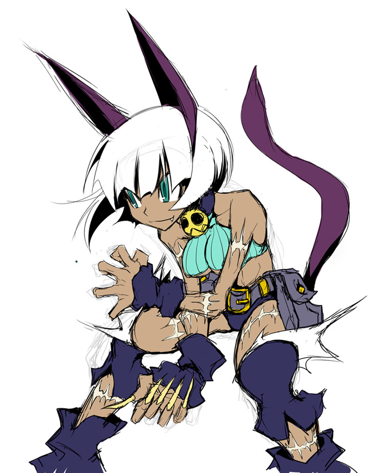 1girl, animal_ears, belt, breasts, cat_ears, claws, dark_skin, dark-skinned_female