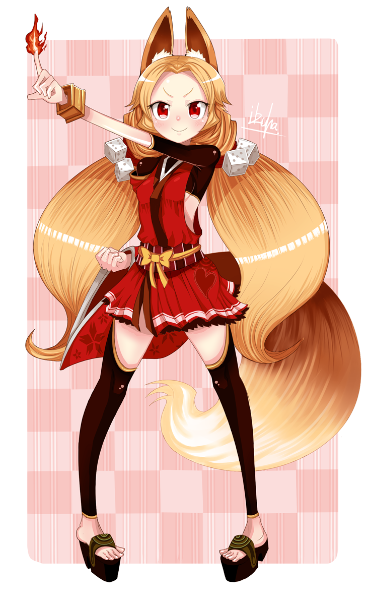 1girl, animal_ears, blush, breasts, female_focus, fox_ears, fox_tail, highres, iduna_(kuzu_kow), kuzu_kow, long_hair, original, red_eyes, smile, solo, tail, very_long_hair