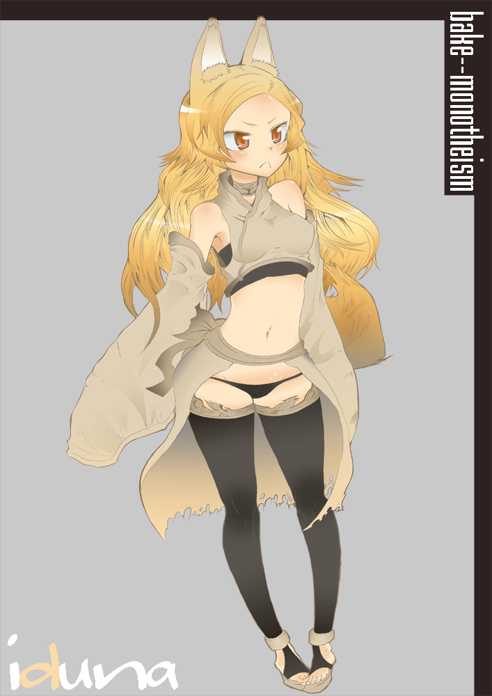 1girl, animal_ears, bad_id, bad_pixiv_id, blush, female_focus, fox_ears, grey_background, iduna_(kuzu_kow), kuzu_kow, long_hair, original, simple_background, solo