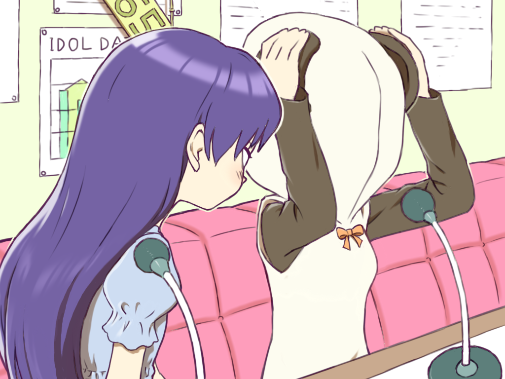 2girls, amami_haruka, animal_costume, blue_hair, hiboshi_daizu, hood, idolmaster, idolmaster_(classic)