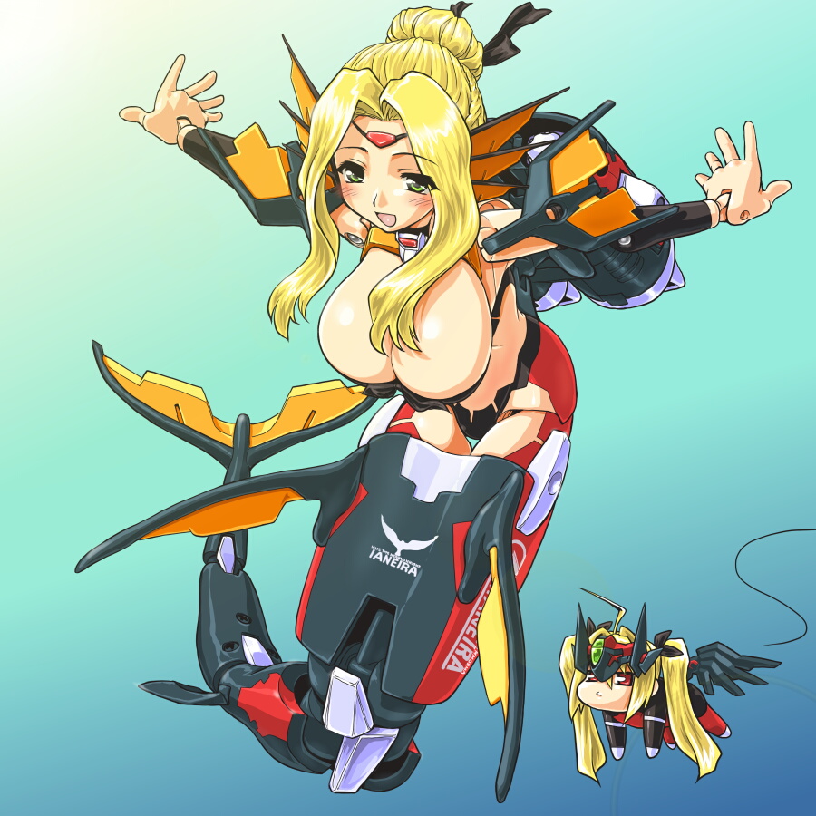 10s, 2girls, :d, bad_id, bad_pixiv_id, bandeau, bent_over, blonde_hair