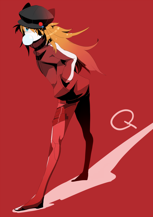 10s, 1girl, animal_hat, badge, baseball_cap, bati15, blowing_bubble_gum, blowing_bubbles