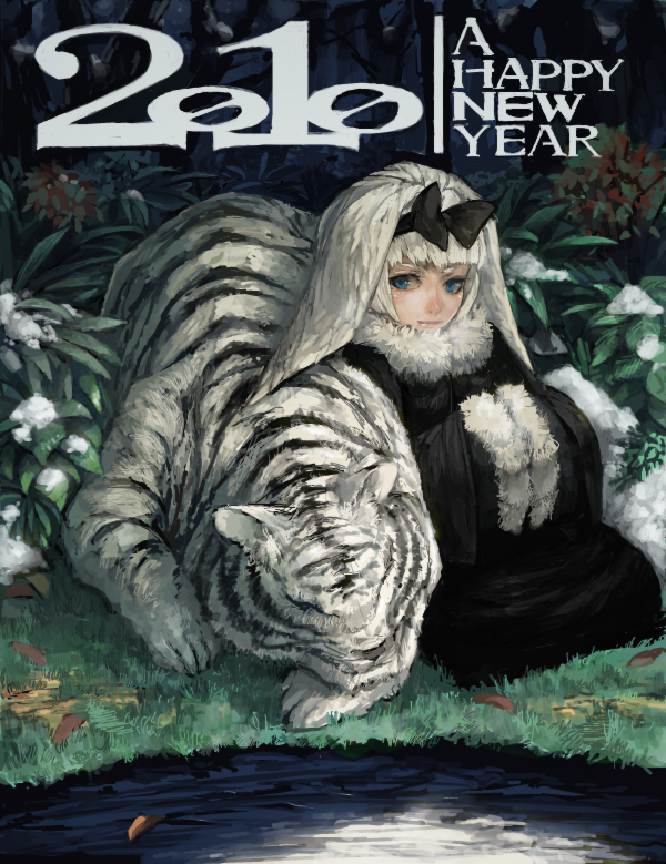 10s, 1girl, 2010, blue_eyes, bush, female_focus, grass, hair_ribbon