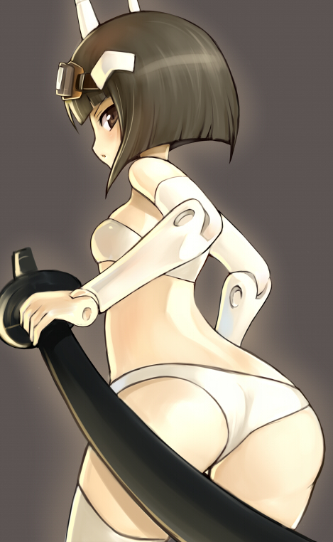 10s, 1girl, ass, asuka_(busou_shinki), bikini, black_hair, brown_eyes, busou_shinki