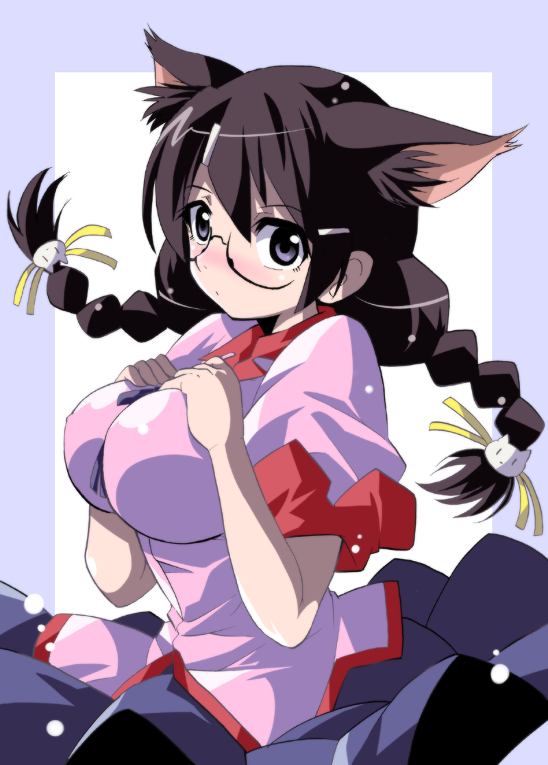 10s, 1girl, animal_ears, bakemonogatari, black_eyes, black_hair, braid, cat_ears