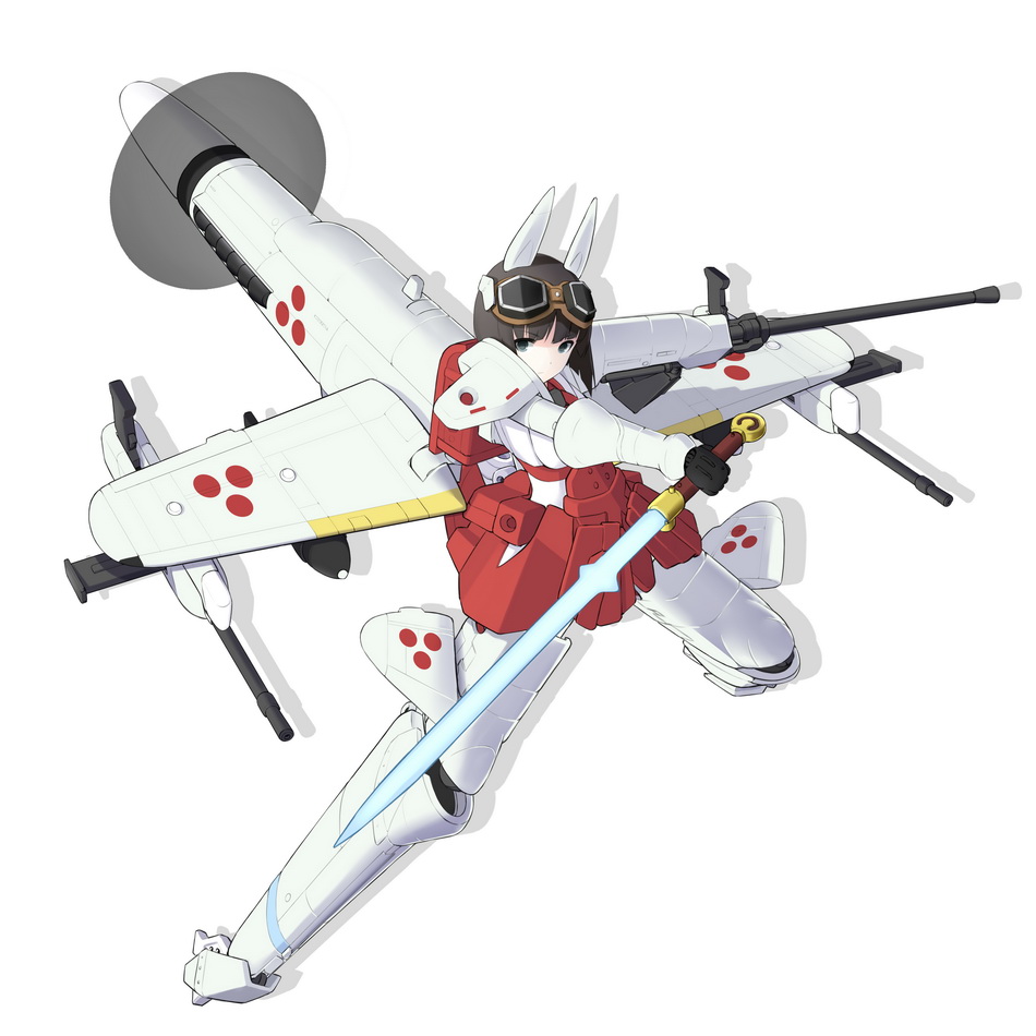 10s, 1girl, aircraft, airplane, animal_ears, asuka_(busou_shinki), backpack, bad_id