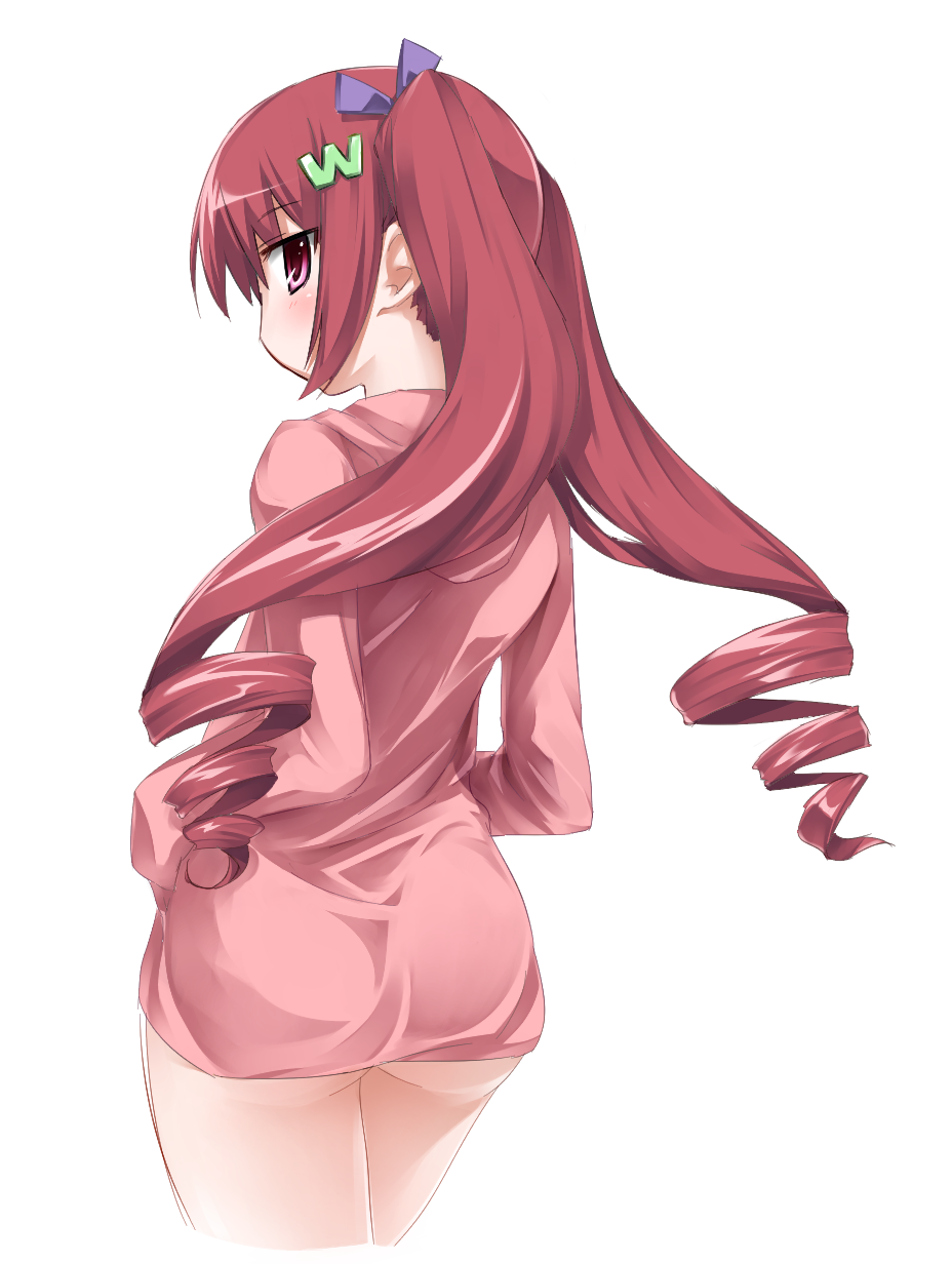 1girl, ass, blush, borrowed_character, drill_hair, female_focus, hair_ribbon, hazuki_watora