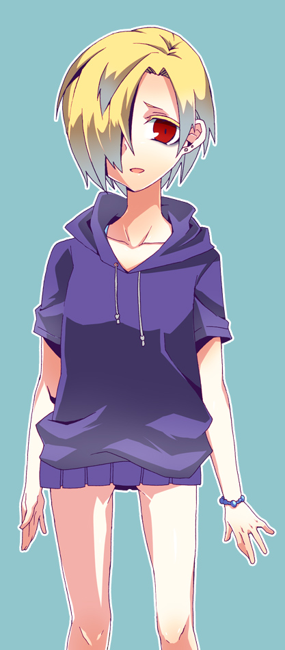 10s, 1girl, bags_under_eyes, blonde_hair, bracelet, earrings, female_focus, hair_over_one_eye