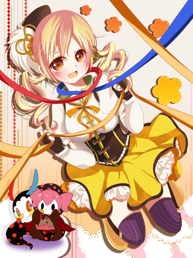 10s, 1girl, beret, blonde_hair, blush, bottle_(x890264), breasts, charlotte_(madoka_magica)