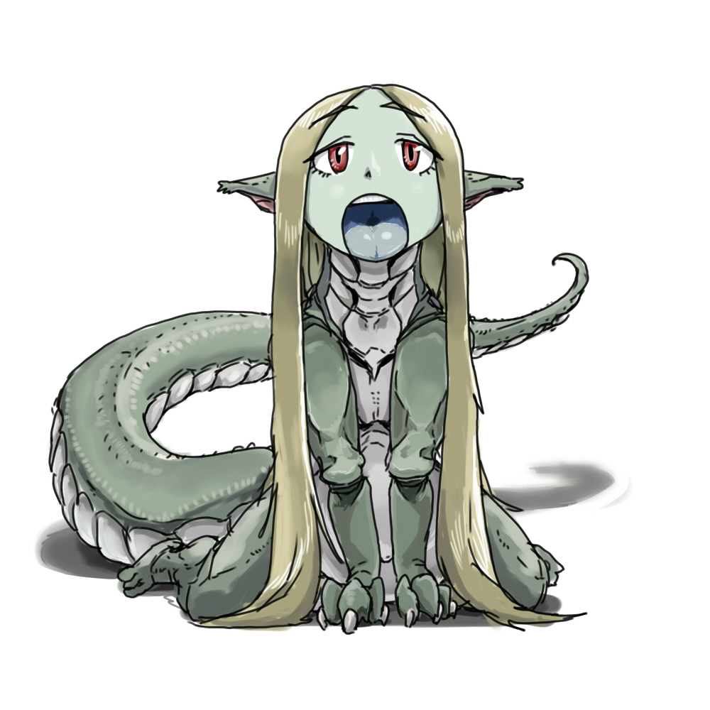 1girl, blonde_hair, carapace, colored_skin, female_focus, green_skin, long_hair, monster_girl