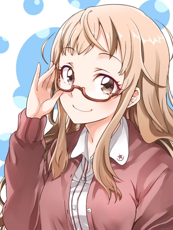1girl, adjusting_eyewear, ano_fuji, brown_eyes, brown_hair, female_focus, glasses, long_hair
