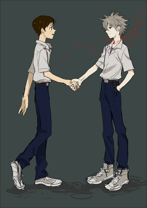 10s, 2boys, brown_hair, evangelion:_3.0_you_can_(not)_redo, full_body, grey_hair, handshake, ikari_shinji