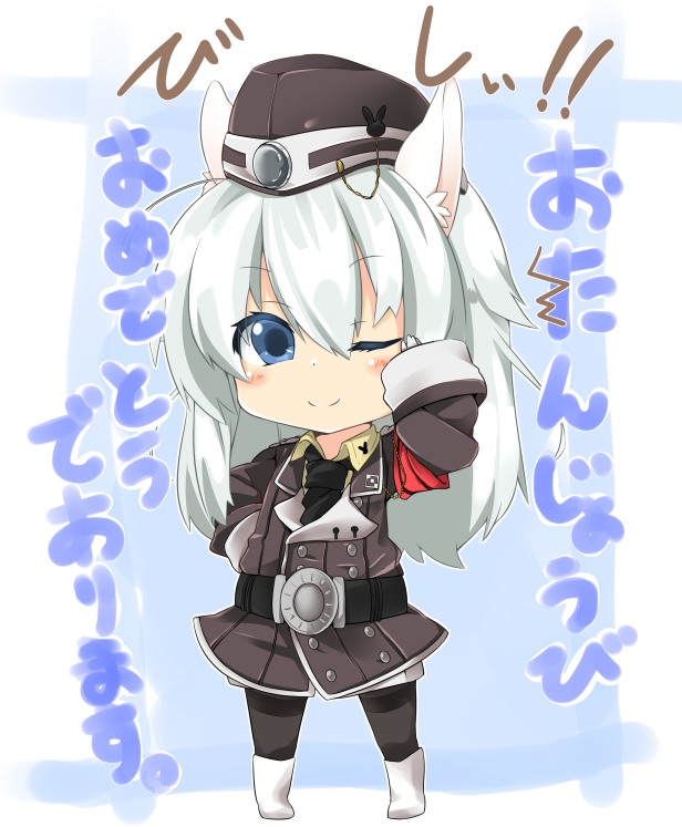 1girl, ;), animal_ears, blue_eyes, blush, chibi, dodome-iro_mayonnaise, female_focus