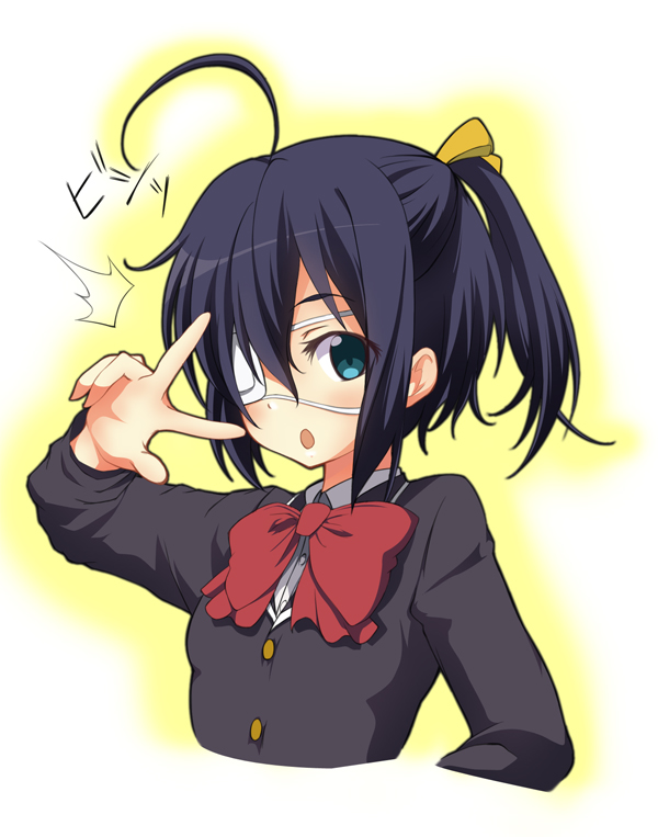 10s, 1girl, :o, ahoge, black_hair, blazer, chuunibyou_demo_koi_ga_shitai!, eyepatch
