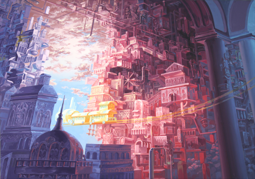 acrylic_paint_(medium), building, calligraphy_brush_(medium), chiari, cloud, colorful, column, day