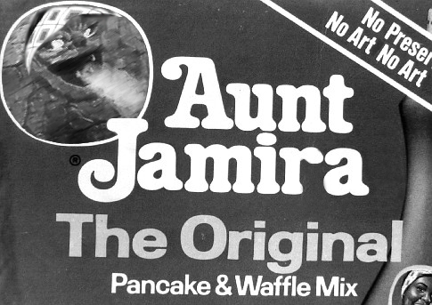 aunt_jemima, bandana, english_text, fire, food, jamira, joestar3, lowres, monochrome, monster, pancake, parody, retro_artstyle, ultra_series, united_states