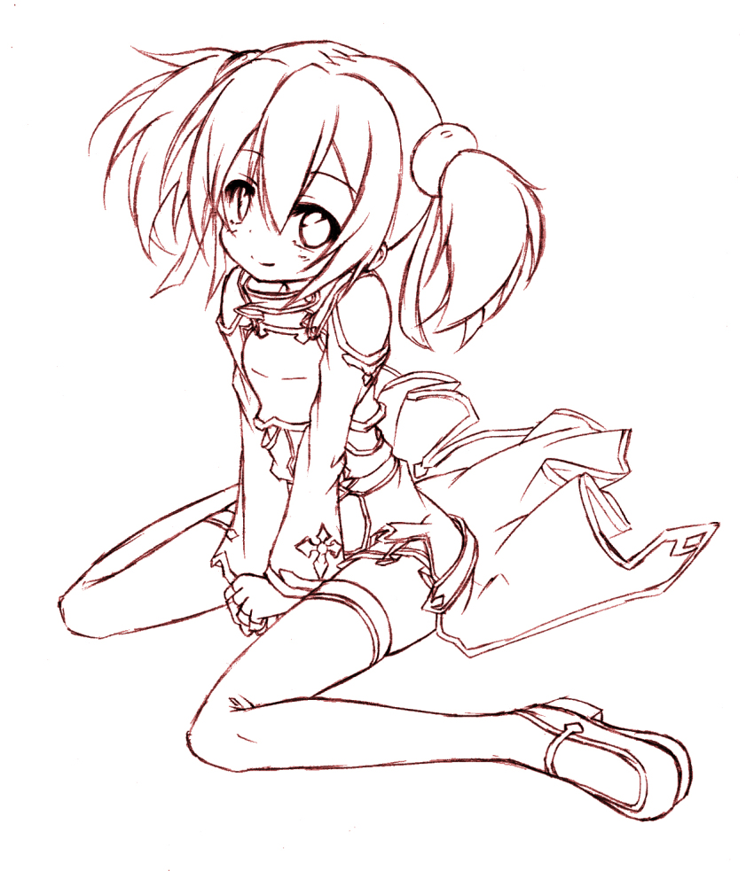 10s, 1girl, female_focus, highres, jun_(noiji_guren_0220), lineart, monochrome, silica