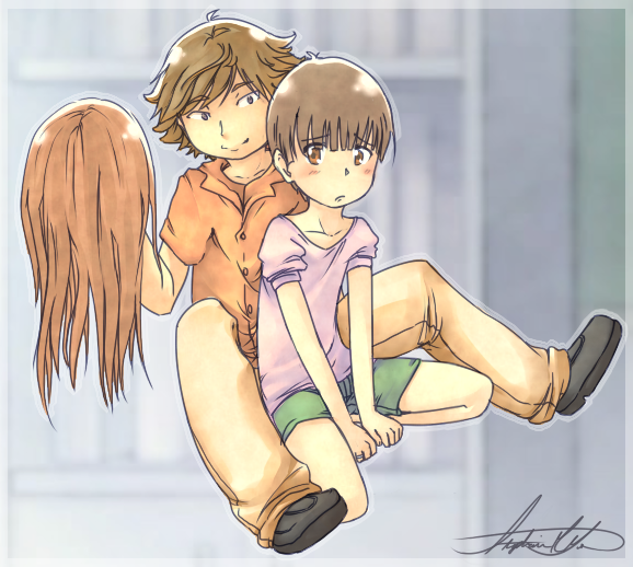 2boys, blush, brown_hair, doi_shinpei, hourou_musuko, male_focus, multiple_boys, nitori_shuuichi