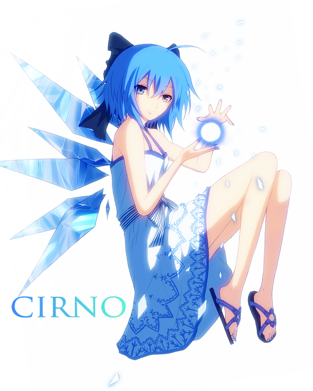 1girl, blue_eyes, blue_hair, cirno, cryokinesis, daburu, dress, female_focus