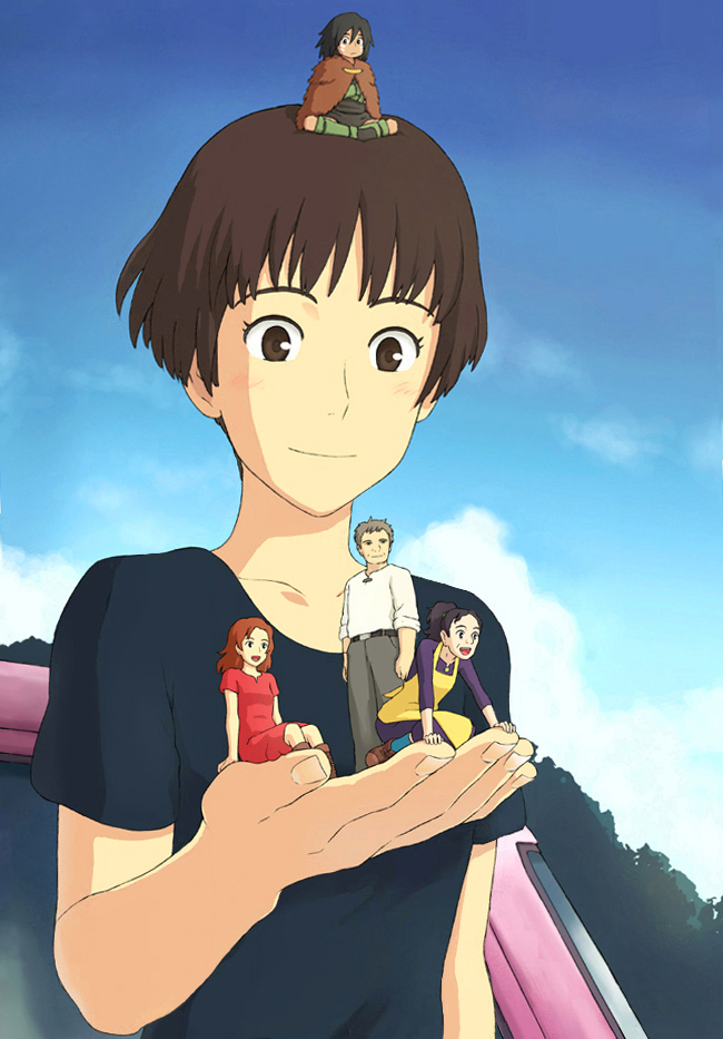 00s, 10s, 2boys, 3girls, arrietty, black_shirt, blouse, brown_eyes