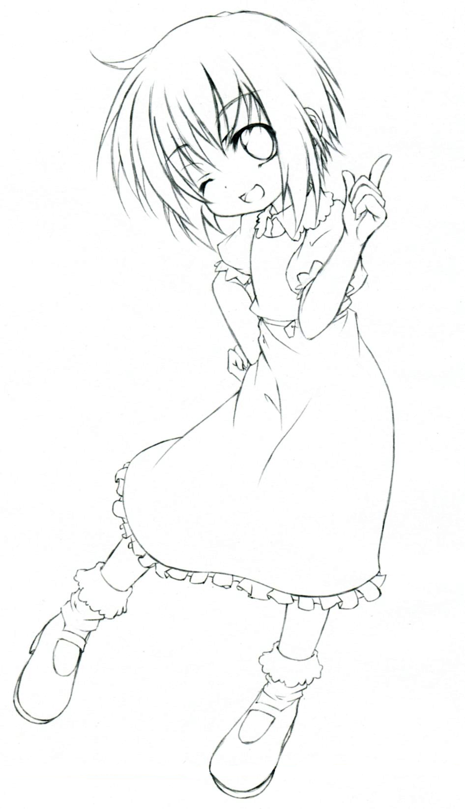 1girl, child, dress, female_focus, hand_on_own_hip, highres, jun_(noiji_guren_0220), lineart