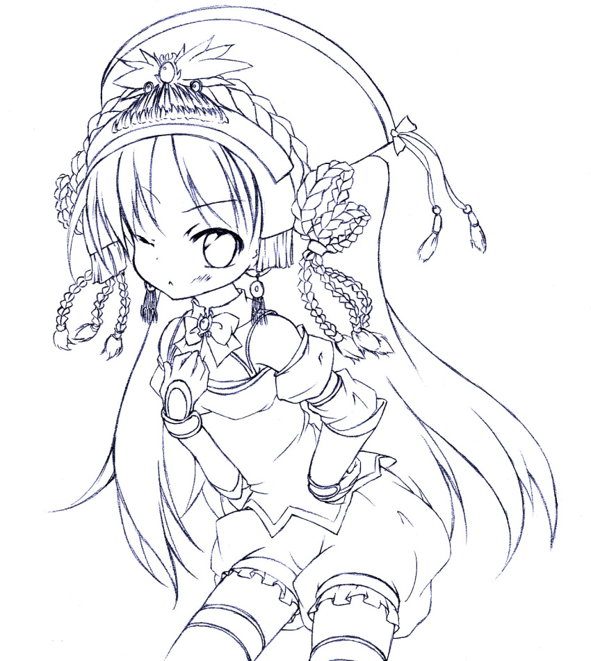 1girl, blush, enki_(sangokushi_taisen), female_focus, hands_on_own_hips, highres, jun_(noiji_guren_0220), lineart