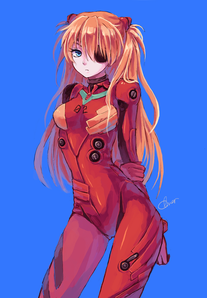 10s, 1girl, arm_behind_back, arms_behind_back, bandages, blue_background, blue_eyes, bodysuit