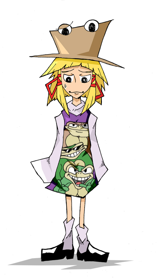 1girl, battletoads, blonde_hair, crossover, dress, facing_viewer, female_focus, full_body