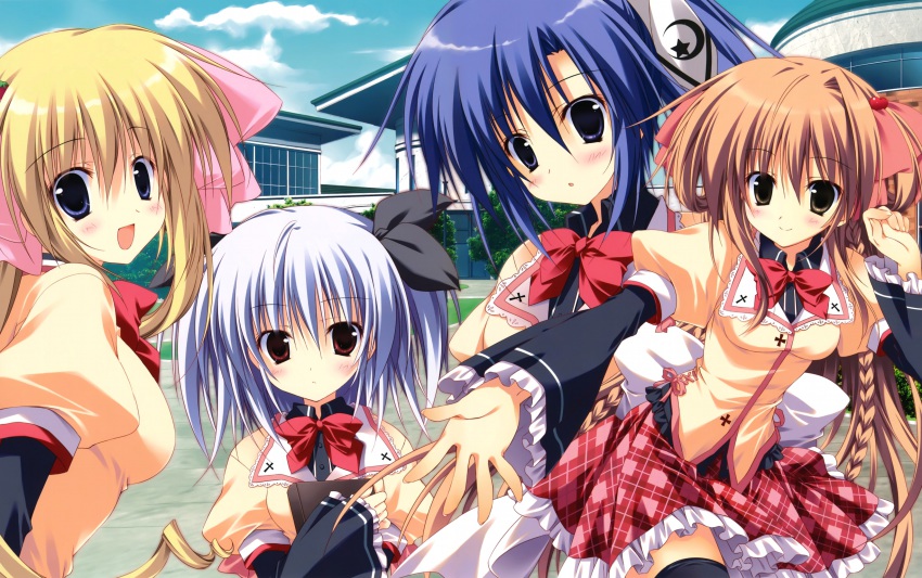 4girls, absurdres, annemarie_lohenstein, black_legwear, blonde_hair, blue_eyes, blue_hair, brown_eyes