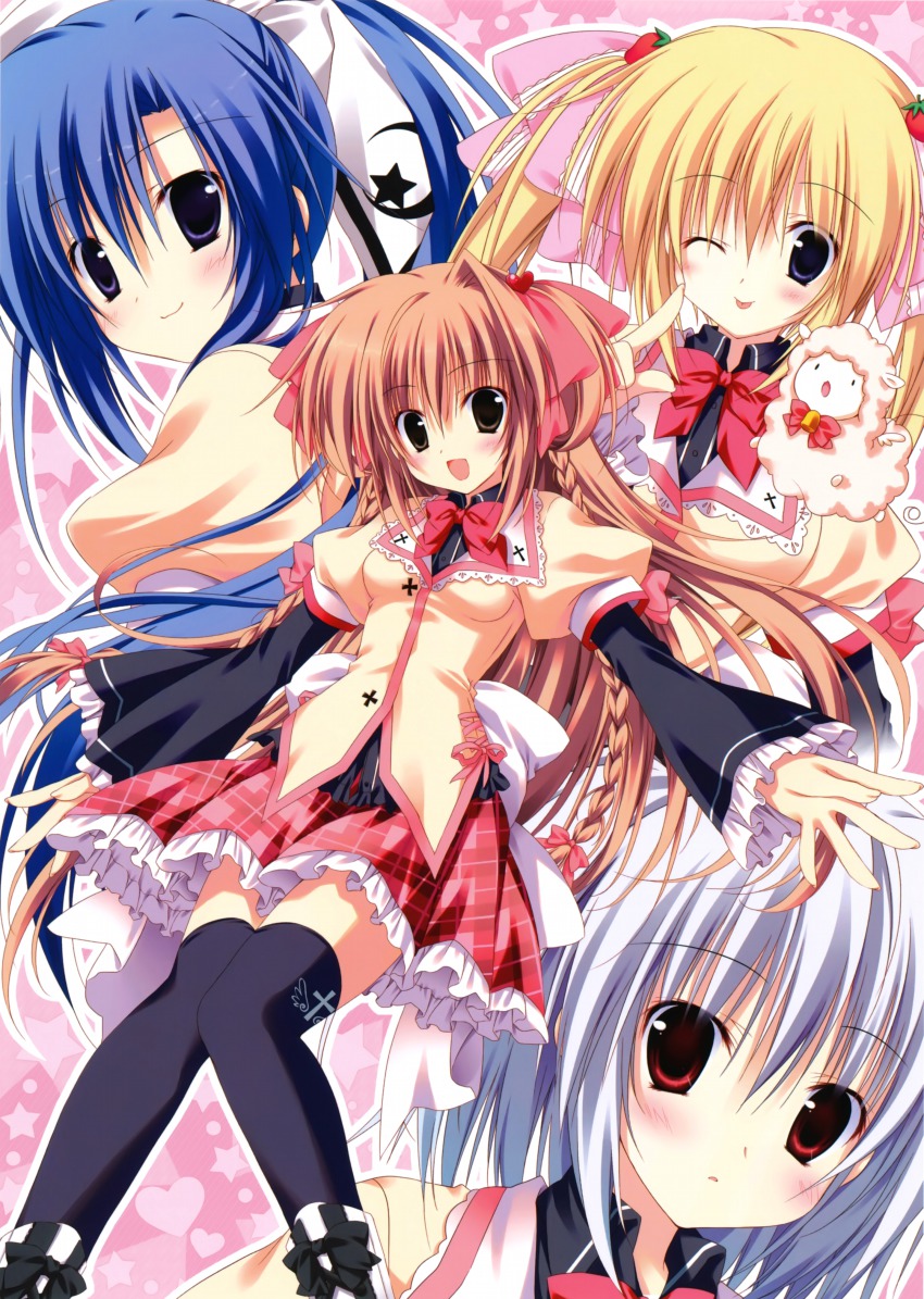 4girls, ;p, absurdres, annemarie_lohenstein, black_legwear, blonde_hair, blue_eyes, blue_hair