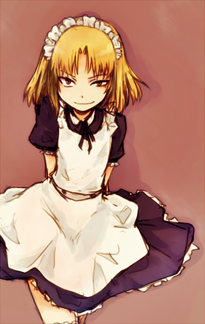 1boy, alternate_costume, apron, bad_id, bad_pixiv_id, blonde_hair, crossdressing, crossdressing_(mtf)