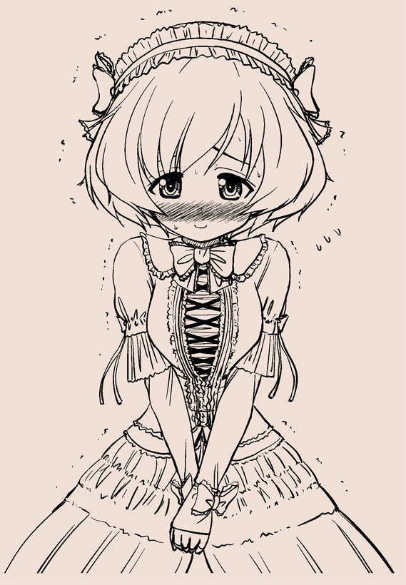 10s, 1girl, akiyama_yukari, alternate_costume, blush, dress, female_focus, frills