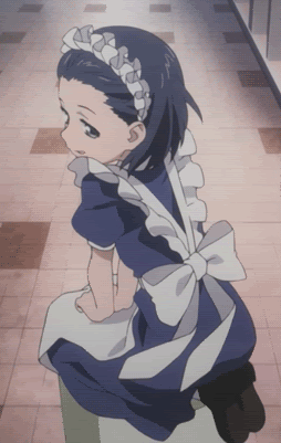 1girl, animated, animated_gif, anime_screenshot, blue_eyes, blue_hair, bow, female_focus, hair_ornament, lowres, maid, maid_headdress, matching_hair/eyes, open_mouth, ribbon, short_hair, sitting, skirt, smile, solo, spinning, toaru_majutsu_no_index, toaru_majutsu_no_index:_old_testament, tsuchimikado_maika