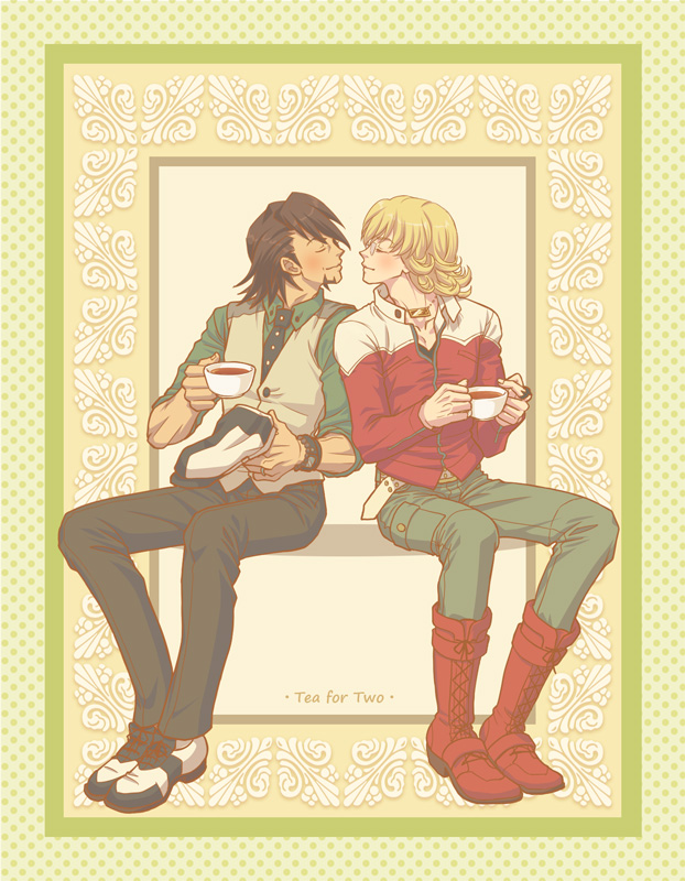 10s, 2boys, b_ribbon, barnaby_brooks_jr., blonde_hair, blush, brown_hair, closed_eyes