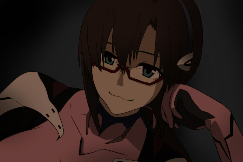 1girl, :3, blue_eyes, brown_hair, evangelion:_3.0_you_can_(not)_redo, female_focus, glasses, long_hair