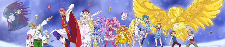 10s, 6+boys, 6+girls, absurdres, aphrodite_(precure), baritone, baritone_(precure), bassdrum